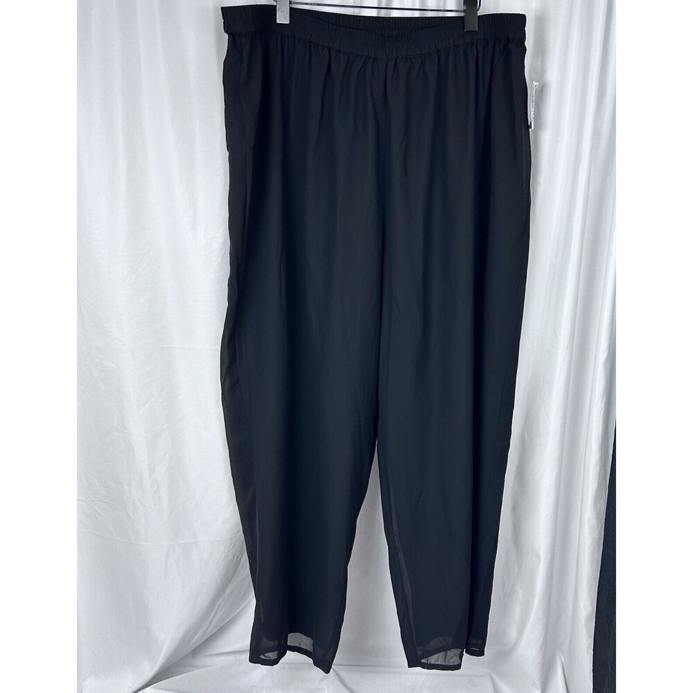 Roamans Womens Chiffon Wide Leg Pants 26W Black Pull On Lined Elastic Waist